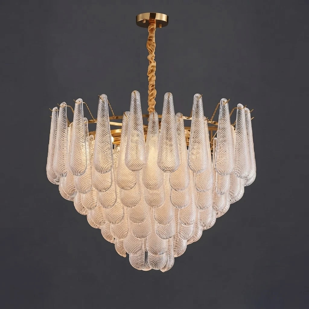 Round Tiered Glass Teardrop Dome Chandelier