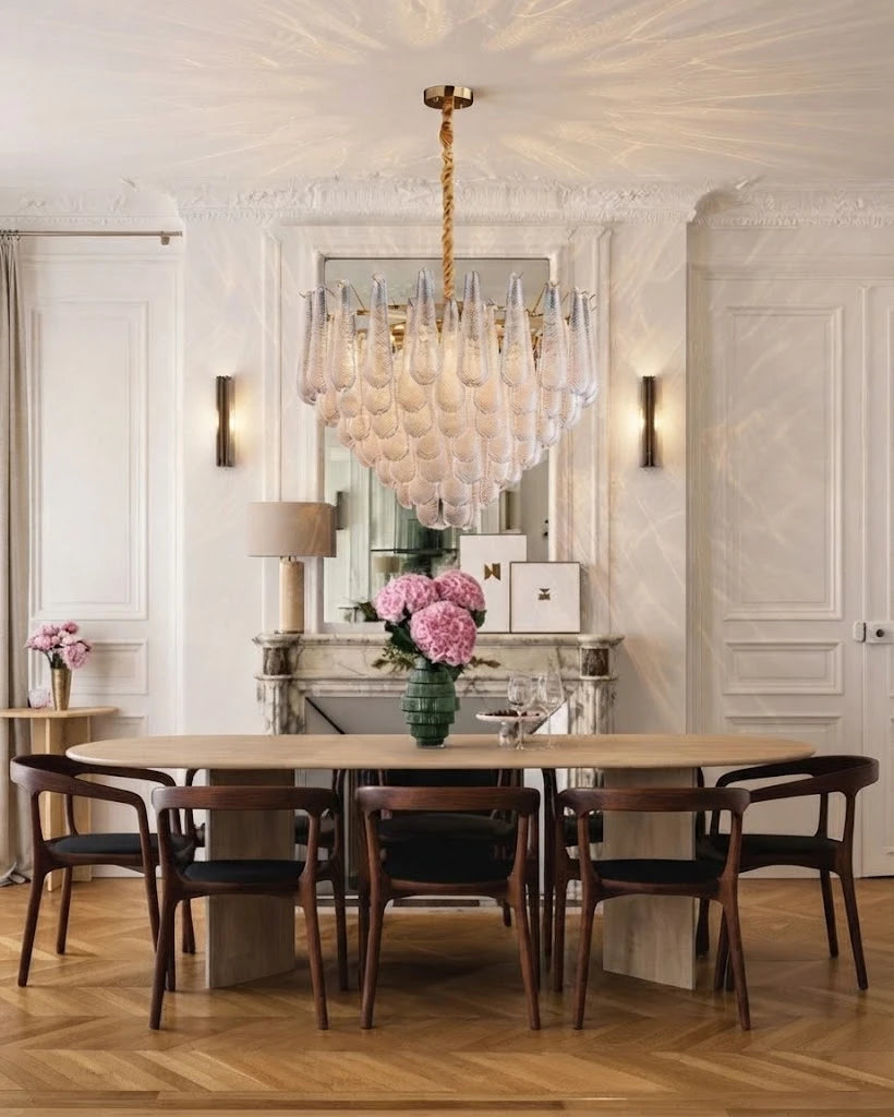 Round Tiered Glass Teardrop Dome Chandelier