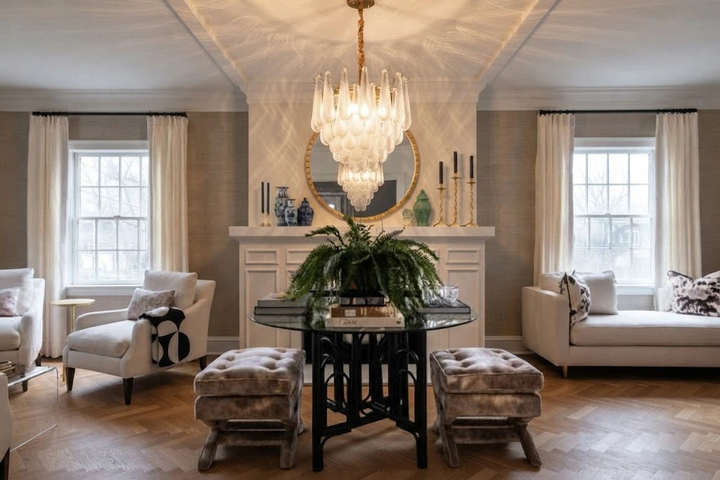 Round Tiered Glass Teardrop Dome Chandelier