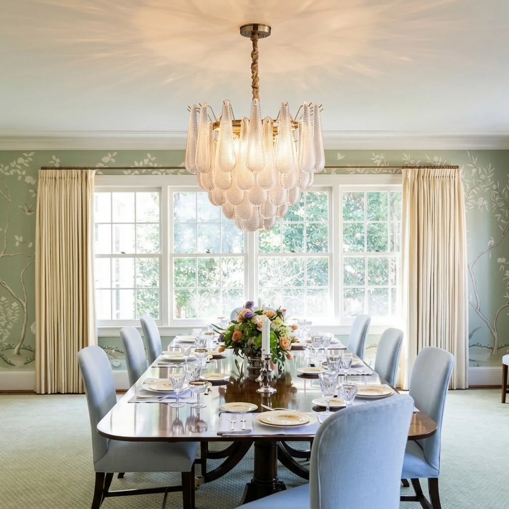 Round Tiered Glass Teardrop Dome Chandelier