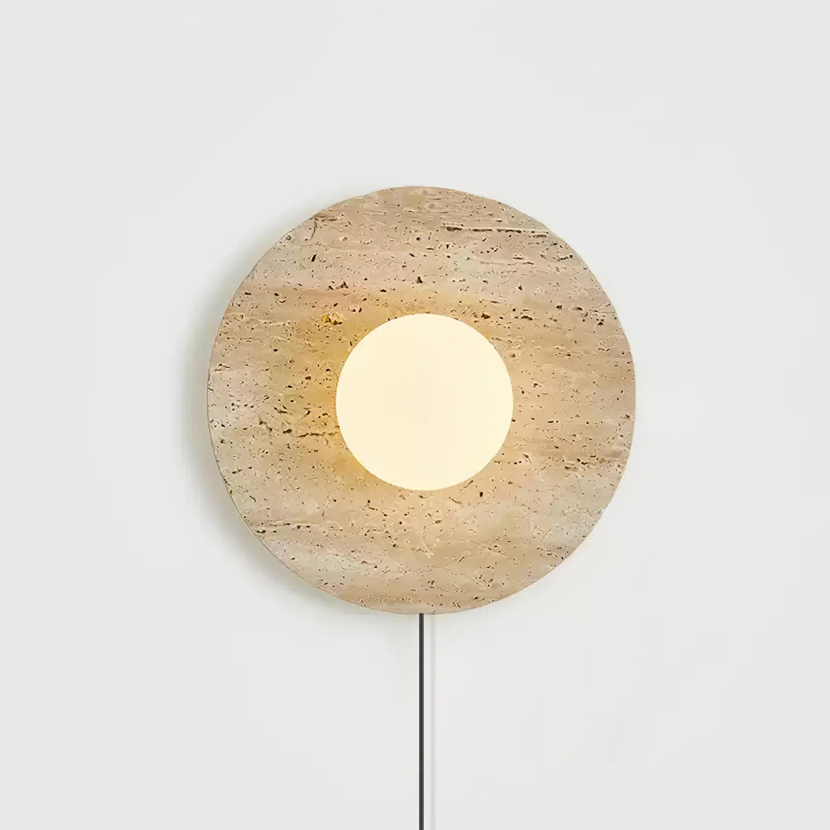 Illuminated Modern Travertine Dish Wall Sconce Studio Display