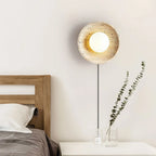 Modern Travertine Dish Wall Sconce Beside Bed