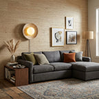 Modern Travertine Dish Wall Sconce in Contemporary Living Room