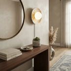 Modern Travertine Dish Wall Sconce in Entryway Foyer Setting