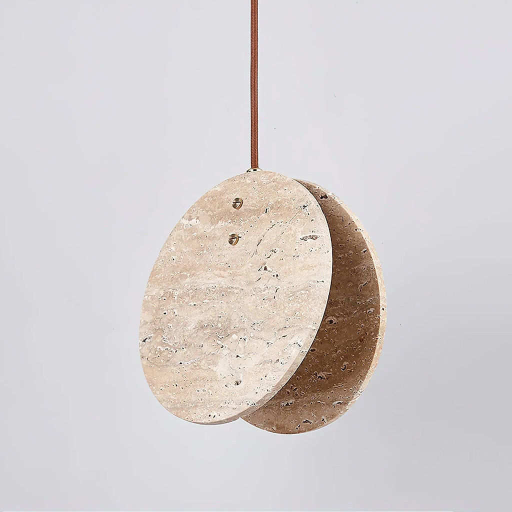 Unlit Travertine Disc Pendant Light Studio Display