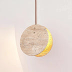 Illuminated Travertine Disc Pendant Light Studio Product Shot
