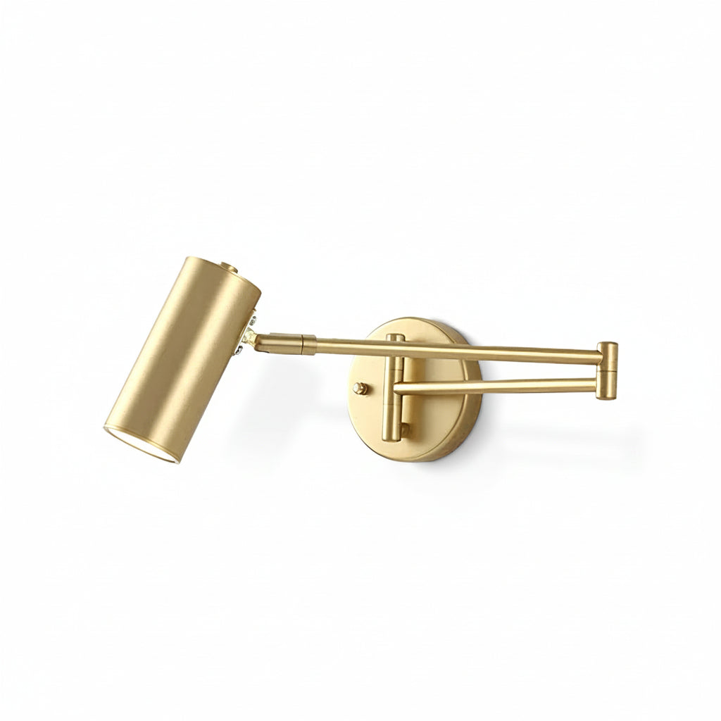 Modern Brass Swing Arm Adjustable Wall Sconce on Pure White Background