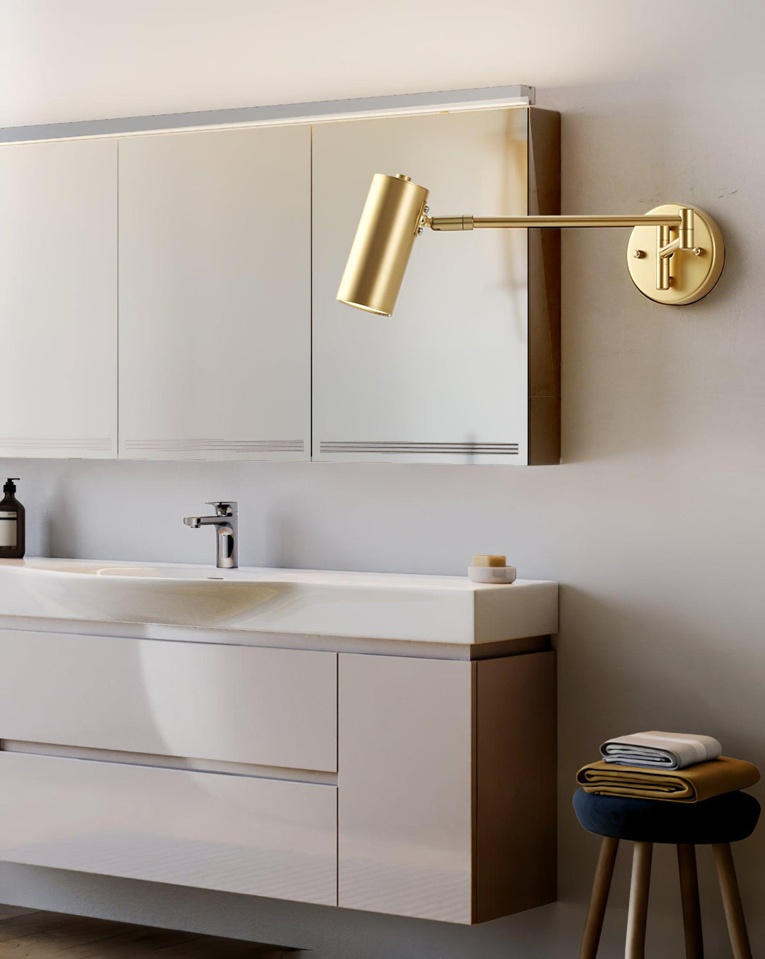 Brass Swing Arm Vanity Wall Light Over Bathroom Mirror