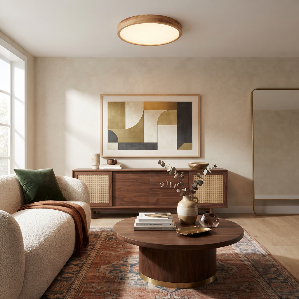 Rubberwood Round Flush Mount