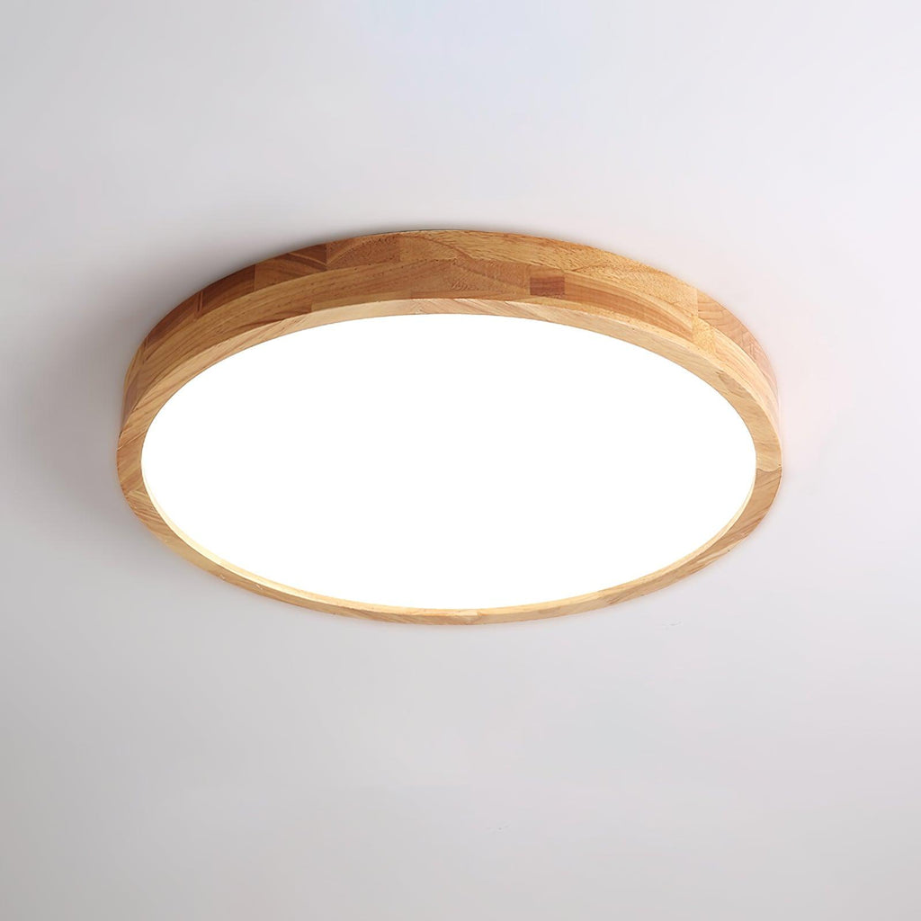 Rubberwood Round Flush Mount