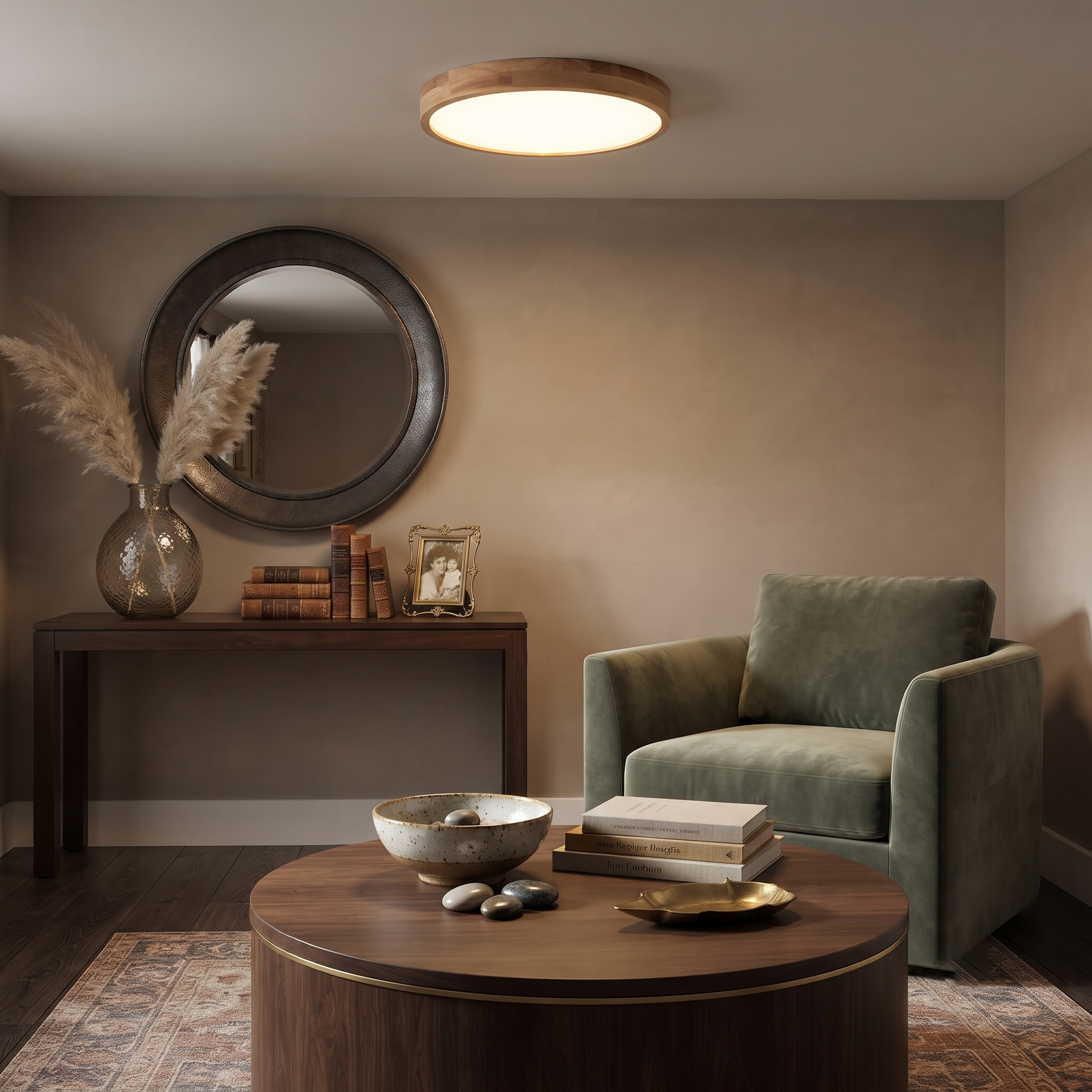 Rubberwood Round Flush Mount