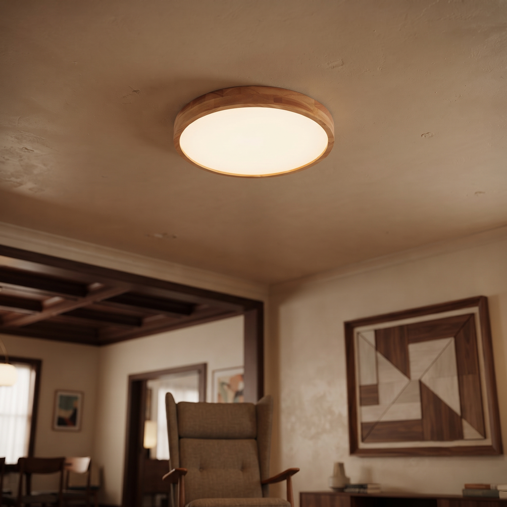 Rubberwood Round Flush Mount