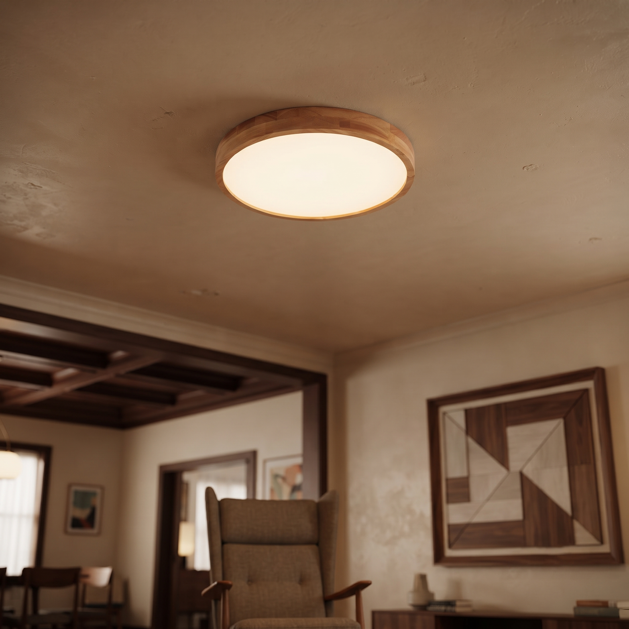 Rubberwood Round Flush Mount
