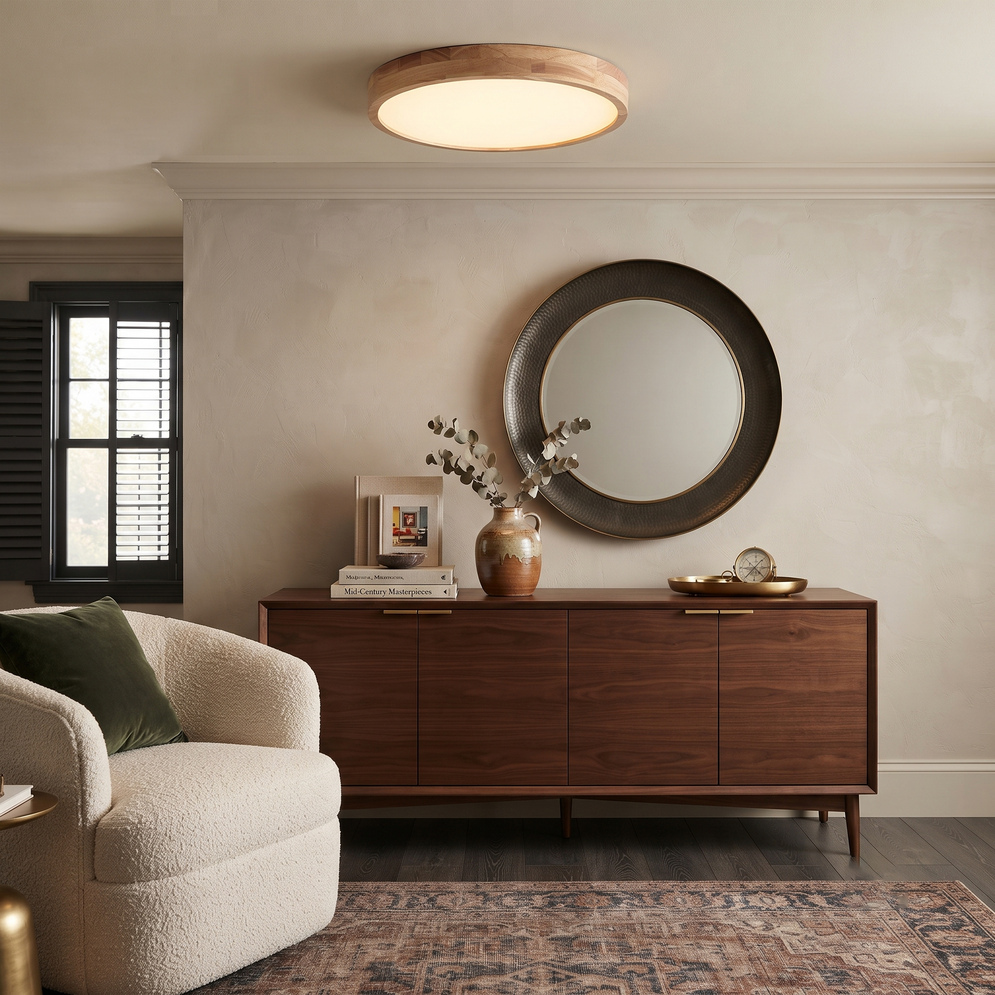 Rubberwood Round Flush Mount