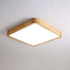 Rubberwood Round Flush Mount