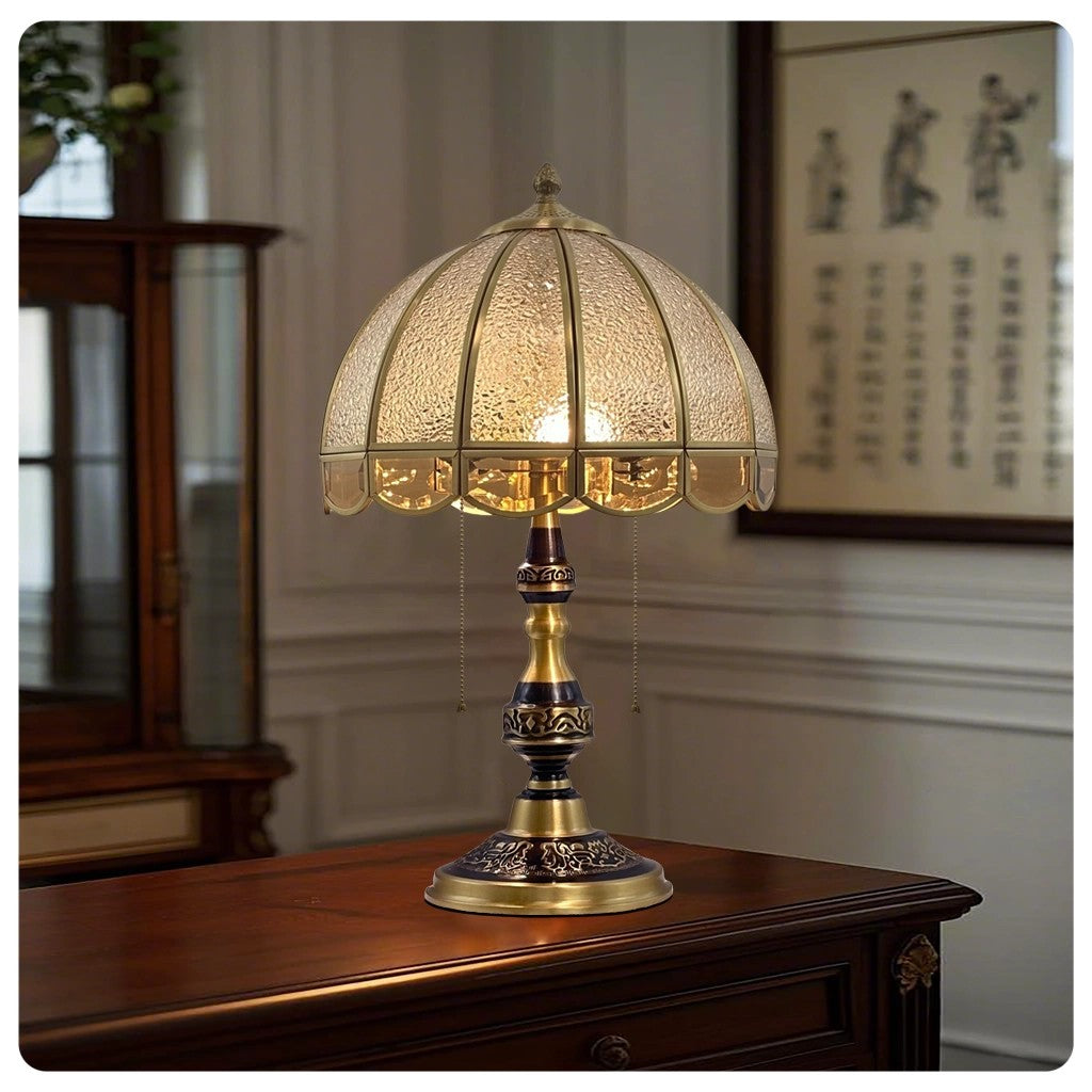 Vintage Antique Brass Accent Lamp on Solid Wood Executive Desk