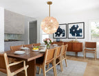 Modern Pink Hydrangea Petal Art Glass Globe Pendant Light in Contemporary Dining Room