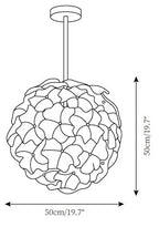 Modern Hydrangea Petal Art Glass Globe Pendant Light Line Art Dimension Diagram