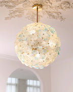 Illuminated Modern Multi-Color Hydrangea Petal Art Glass Globe Pendant Light Studio Shot