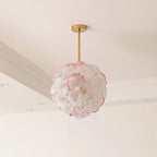 Front View of Illuminated Modern Hydrangea Petal Art Glass Globe Pendant Light