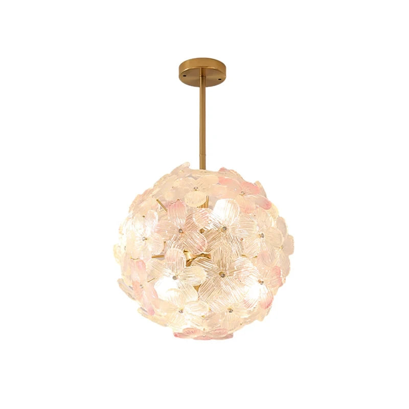 Illuminated Modern Pink-Purple Hydrangea Petal Art Glass Globe Pendant Light Studio Display