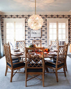 Modern Brass Pink Hydrangea Globe Pendant Light in Formal Dining Room