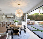 Modern Pink Hydrangea Petal Art Glass Globe Pendant Light in Open Plan Kitchen Dining