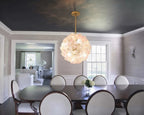 Modern Brass Pink Hydrangea Globe Pendant Light in Luxury Dining Area