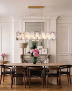 Modern Brass Hydrangea Petal Linear Chandelier in Luxury Dining Area