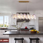 Modern Pink-Purple Hydrangea Petal Art Glass Linear Chandelier Over Kitchen Island
