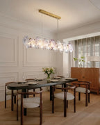 Modern Pink-Purple Hydrangea Petal Art Glass Linear Chandelier in Contemporary Dining Area