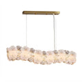 Modern Brass and Multi-Color Hydrangea Petal Art Glass Linear Chandelier with Gold Canopy on Pure White Background