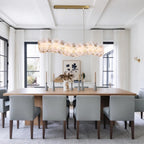 Modern Hydrangea Petal Art Glass Linear Chandelier in Luxury Dining Room