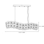 Modern Hydrangea Petal Art Glass Linear Chandelier Line Art Dimension Diagram