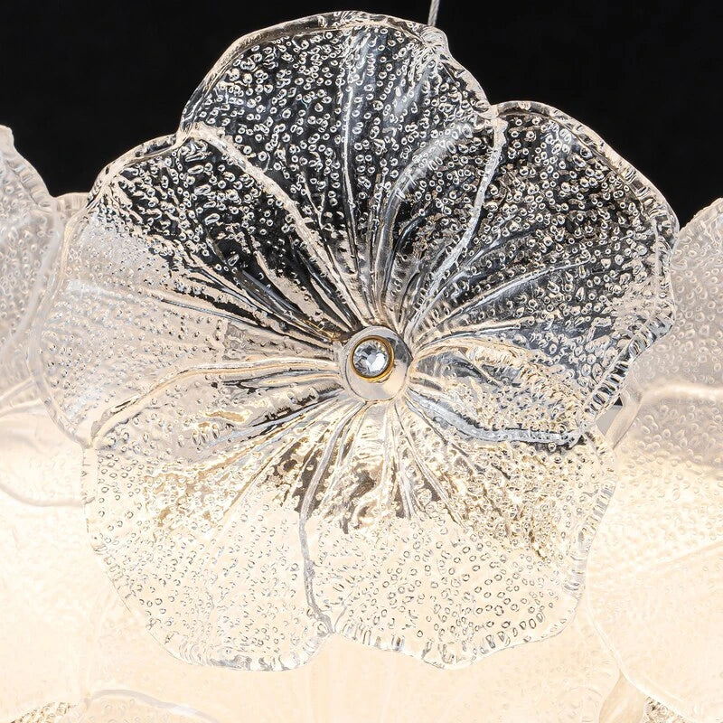 Close Up View of Illuminated Hydrangea Petal Art Glass Texture and Glow on Dark Background