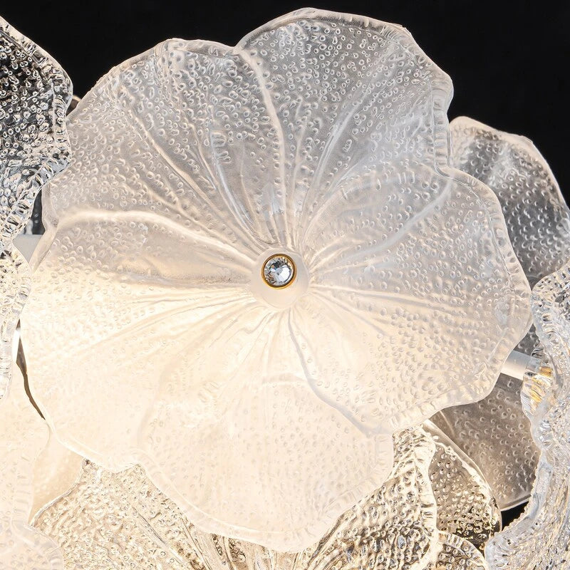 Close Up View of Illuminated Hydrangea Petal Art Glass Details and Structure