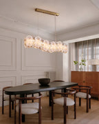 Modern Hydrangea Petal Art Glass Linear Chandelier in Minimalist Dining Room