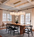 Modern Hydrangea Petal Art Glass Linear Chandelier in Cozy Dining Space