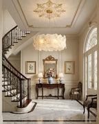 Modern Brass Hydrangea Chandelier in Grand Staircase Foyer