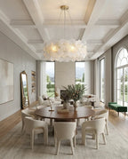 Modern Brass Hydrangea Chandelier in Open Plan Dining Setting