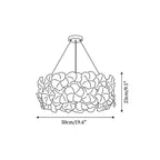 Modern Small Hydrangea Petal Art Glass Chandelier Line Art Dimension Diagram
