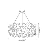 Modern Large Hydrangea Petal Art Glass Chandelier Line Art Dimension Diagram