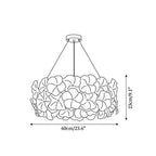 Modern Medium Hydrangea Petal Art Glass Chandelier Line Art Dimension Diagram