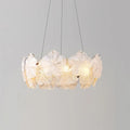Illuminated Modern White Rounded Petal Art Glass Single-Tier Chandelier Studio Shot