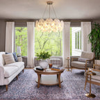 Modern White Rounded Petal Art Glass Multi-Tier Chandelier in Bright Living Room