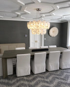Modern White Rounded Petal Art Glass Multi-Tier Chandelier in Luxury Dining Area