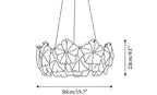 Modern Small White Rounded Petal Art Glass Chandelier Line Art Dimension Diagram