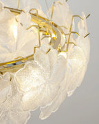 Close Up View of Illuminated White Rounded Petal Art Glass Texture and Glow