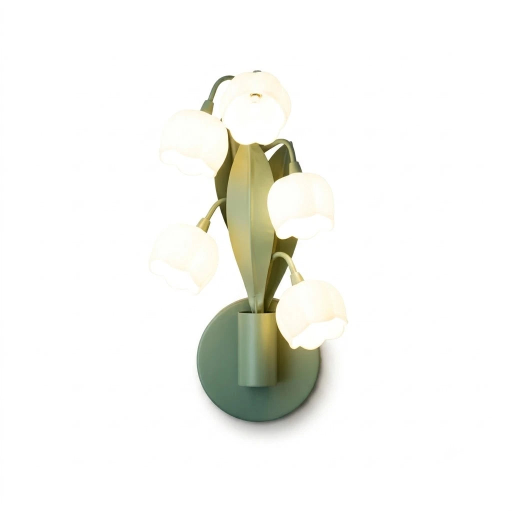 Lily of the Valley Floral Green Wall Sconce on White Background