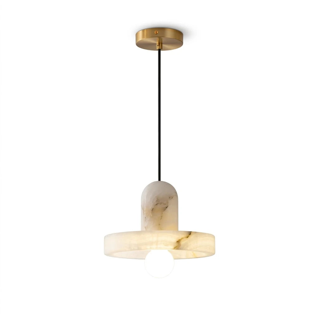 Modern Alabaster Art Glass Pendant Light with Brass Hardware on Pure White Background